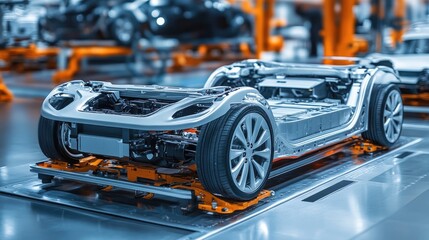 Obraz premium Manufacturing of lithium-ion battery modules for electric vehicles, focusing on clean energy and technological advancement