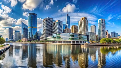 Obraz premium Panorama of Melbourne CBD Docklands and Yarra river buildings