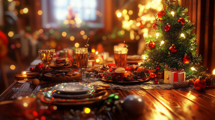 Office Holiday Party with Festive Snacks and Christmas Tree