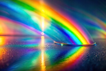 Panoramic abstract background with rainbow reflection on smooth iridescent glass