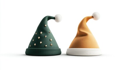 Festive Elf Hats with Decorative Elements on White Background