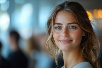 Obraz premium Portrait of a Beautiful Woman with Blonde Hair and Freckles