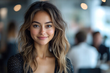 Smiling Woman Portrait with Long Hair in Casual Wear