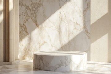A white marble pedestal sitting on the floor