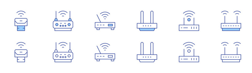 Router icon set in two styles, Duotone and Thin Line style. Editable stroke. pendrive, wifi, router, modem