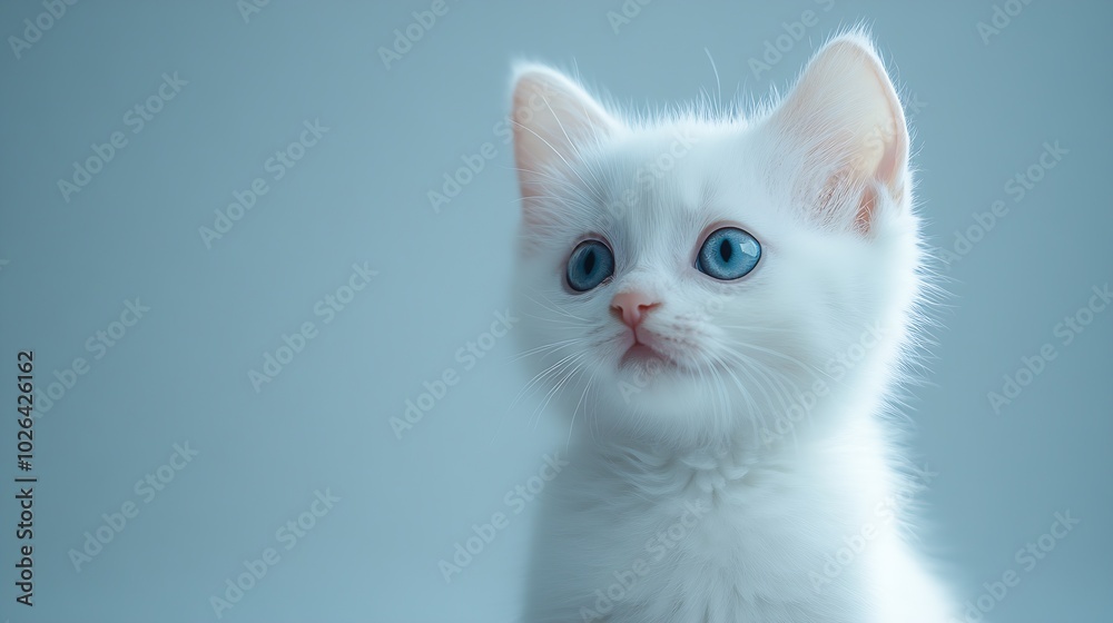 Poster white kitty on gray background nice little kitten with big eyes : generative ai
