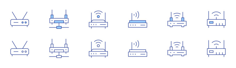 Router icon set in two styles, Duotone and Thin Line style. Editable stroke. router, wireless, wifi, modem