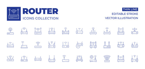 Router icons collection. Thin Line icons, editable stroke. wifi, modem, router, wifirouter, communications, hotspot, signal, nointernet, wificonnection