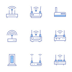 Router icons set. Line Duotone style, editable stroke. router, modem, wifi
