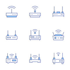 Router icons set. Line Duotone style, editable stroke. wifirouter, router, wifi, modem