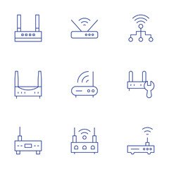 Router icons set. Thin Line style, editable stroke. connection, router, wifi