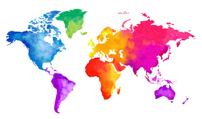 Multi color World Map Acrylic Illustration Isolated on Transparent Background © PHOTO N LIFE