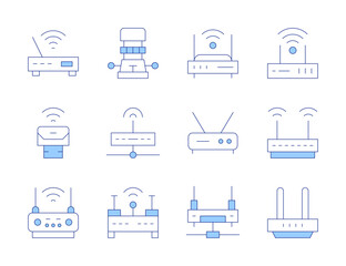 Router icons. Line Duotone style, editable stroke. pendrive, wifi, router, modem, wireless