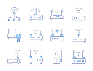 Router icons. Line Duotone style, editable stroke. connection, router, wifi, wifirouter, communications, hotspot, wirelessinternet