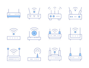 Router icons. Line Duotone style, editable stroke. wifirouter, router, modem, connectivity, wificonnection