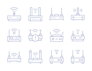 Router icons. Thin Line style, editable stroke. router, communications, hotspot, nointernet, wifi, modem