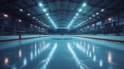 A large ice rink with a hockey rink in the middle