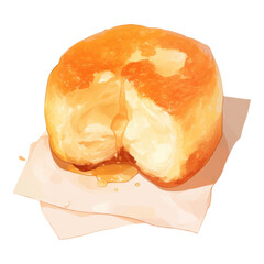Isolated closeup of a delicious, golden-brown pastry with melted cheese on a white plate