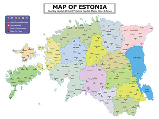 Obraz premium European Country Geography Political map. Political map of country with capital, province or state capital, major cities and town.