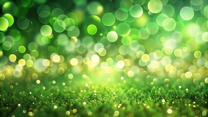 Fototapeta premium Panoramic green abstract shiny bokeh lights background