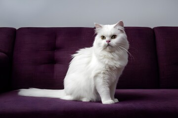 white persian cat on a sofa