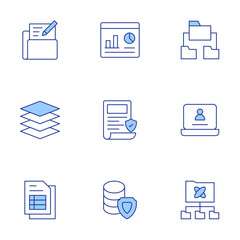 Data icons set. Line Duotone style, editable stroke. data, use case, dashboard, account, policy, data table, layers, input