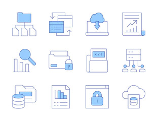 Data icons. Line Duotone style, editable stroke. data security, stats, data storage, data, cloud data, statistics, coding, web security