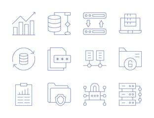 Data icons. Thin Line style, editable stroke. data encryption, data server, data network, cyber security, encrypted data, protection, data integration, analysis