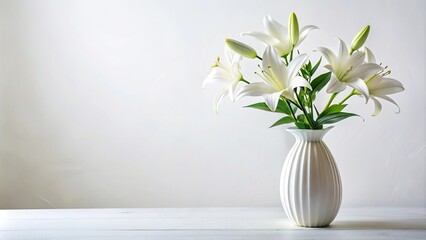 panoramic lilies in white vase on white background © suchetpong