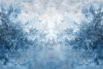 Fototapeta premium Frosty Window Design with Ice Patterns in Blue and Grey Tones - Ideal for Winter Themed Posters or Cards