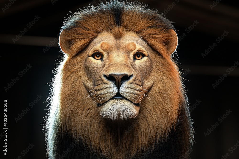 Poster 3d-rendered zoo exhibit of a lion, with lifelike textures and lighting creating a digital, interacti