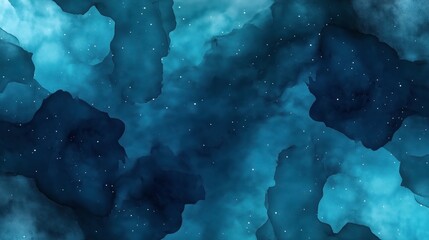 Abstract blue watercolor background with dark and light shades resembling a night sky filled with stars.