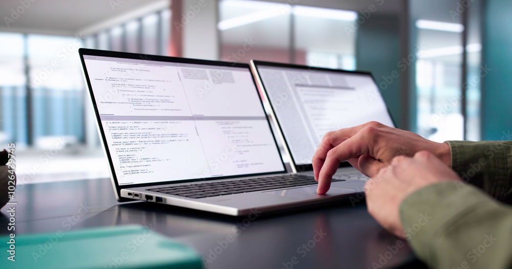 Poster Coder Using Computer At Desk