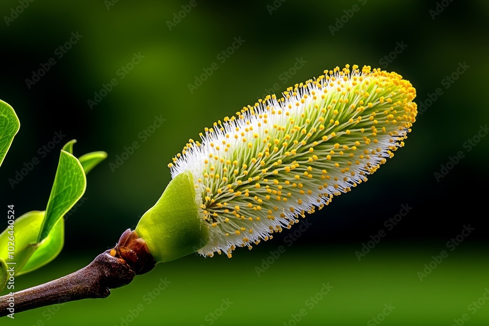 Poster close-up of a willow catkin, showing the intricate, soft texture and the way light catches on the ti