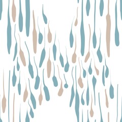 Seamless abstract textured pattern. Simple background with blue, beige, white texture. Digital brush strokes. Lines. Design for textile fabrics, wrapping paper, background, wallpaper, cover.