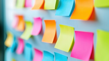 Colorful sticky notes on a board