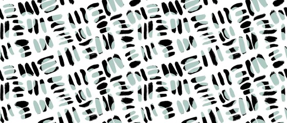 Seamless abstract textured pattern. Simple background with black blue lines on white. Digital brush strokes. Lines, stains. Design for textile fabrics, wrapping paper, background, wallpaper, cover.