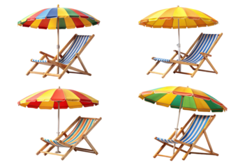Set of one beach chair with one sun umbrella png