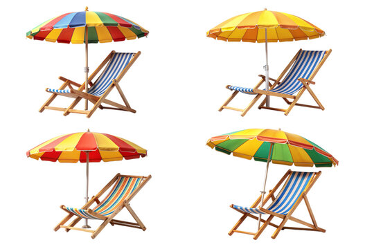 Set of one beach chair with one sun umbrella png