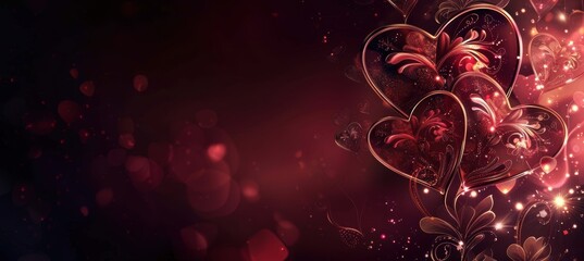 Elegant Valentine's Day Background with Dark Burgundy and Rose Gold Heart Flourishes for Cards