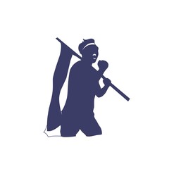 of a person carrying a red and white flag