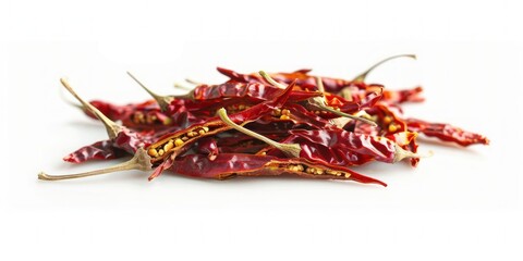 Dried chili peppers on white background