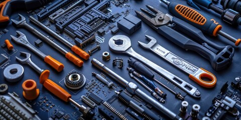 Fototapeta premium Conceptual image of digital tools used in computer repair.