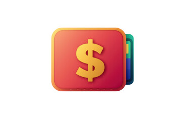 Obraz premium Colorful digital wallet icon featuring a bold dollar sign, perfect for finance, investment, or banking themes in a modern design.