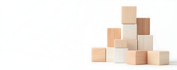 Obraz premium Geometric Wood Blocks in Minimal Aesthetic - Smooth Textures and Warm Lighting Create a Modern Natural Tone Atmosphere for Stylish Decor