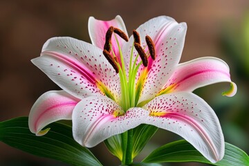 Hyper-realistic image of a blooming Easter lily, with every petal and stamen rendered in stunning clarity, showing the delicate texture and color variations of the flower