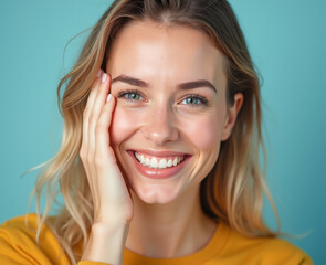 Naklejka premium Portrait of a stylish beautiful girl smiling close-up, emotions
