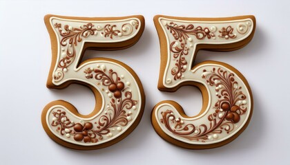 Decorated cookie, number 55, illustration for birthday or anniversary celebration