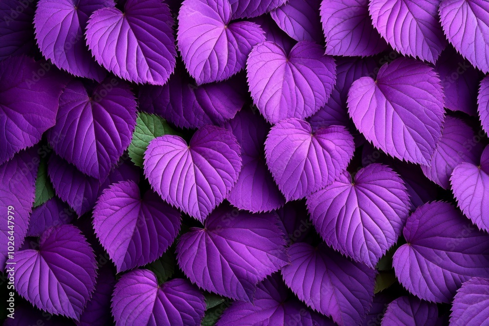 Poster minimalist composition of purple dead-nettle leaves, arranged in a clean, simple pattern, showcasing