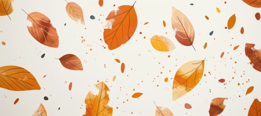 Abstract Autumn Background with Minimalist Leaf Silhouettes in Warm Amber and Rust Tones